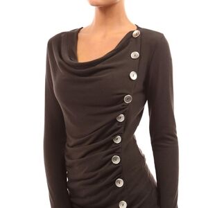 PattyBoutik Cowl Neck Button Embellished Blouse